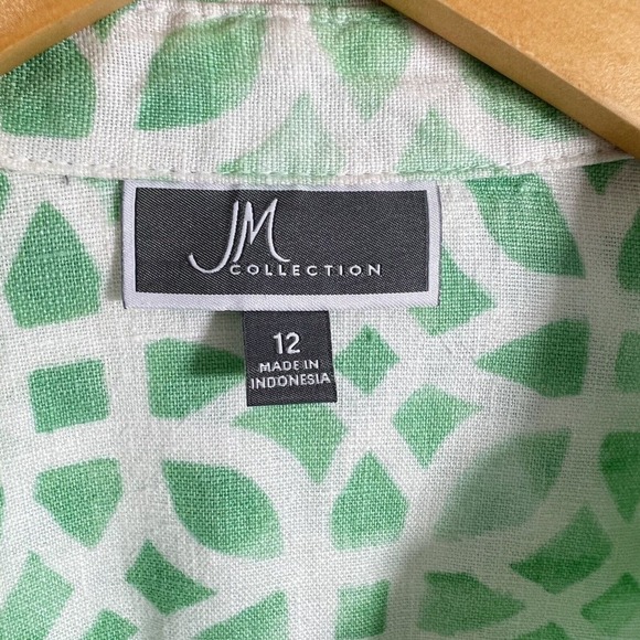 JM Collection Women’s Sz 12 100% Linen 3/4 Sleeves Blouse Green Pockets EUC - Picture 4 of 10